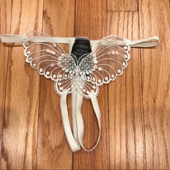 white butterfly crotchless panties